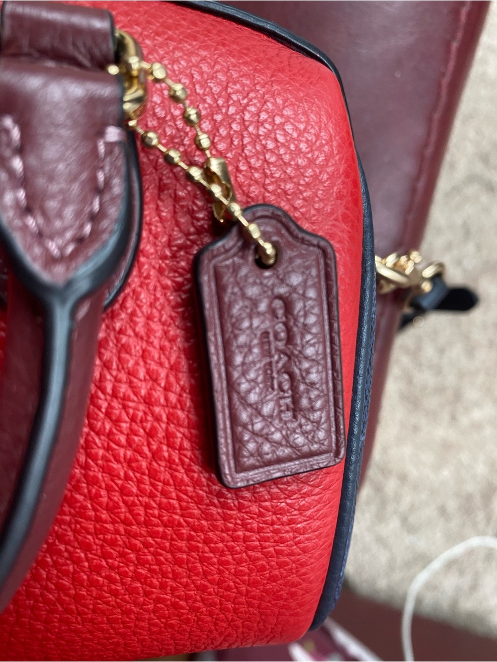 Coach Mini Satchel in Red with Brown Handles and Black Strap - Picture 3 of 7
